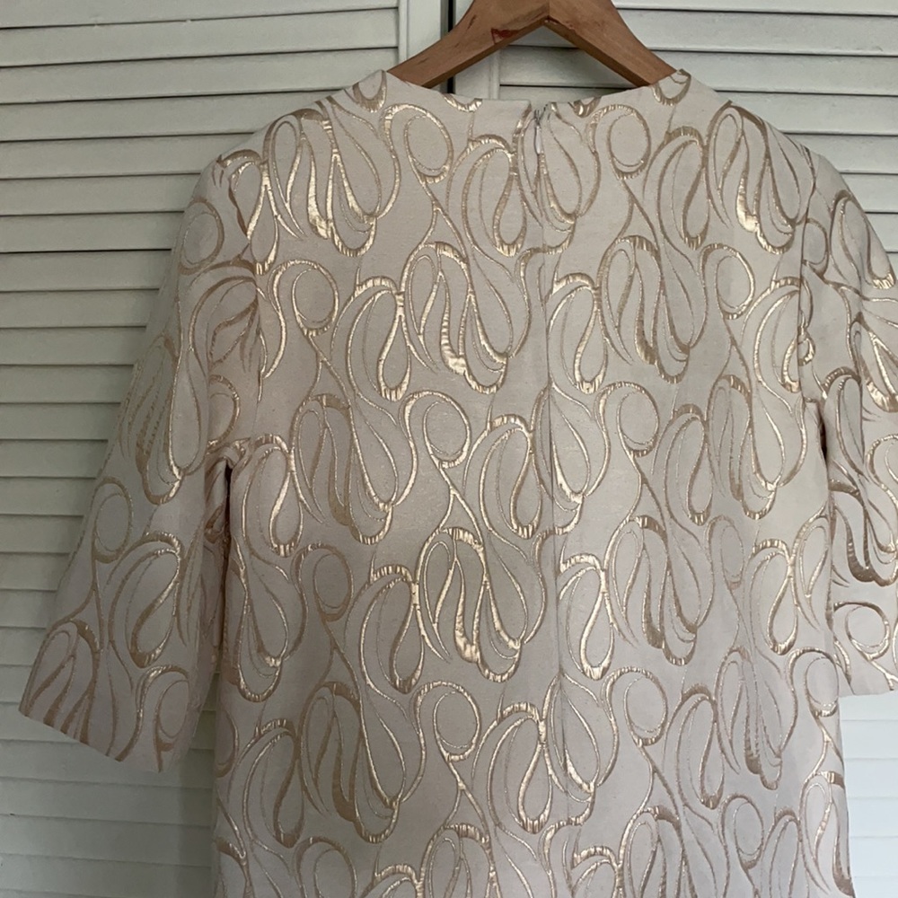Banana Republic Embroidered Sheath Dress Cream and Gold Small - Picture 5 of 9